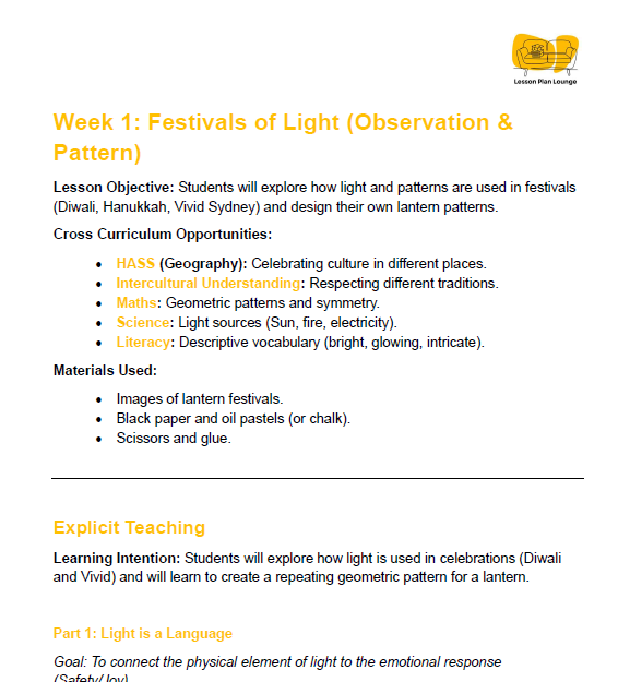 The Arts - Unit 4: A World of Celebration - LESSON PLANS - Year 1&2