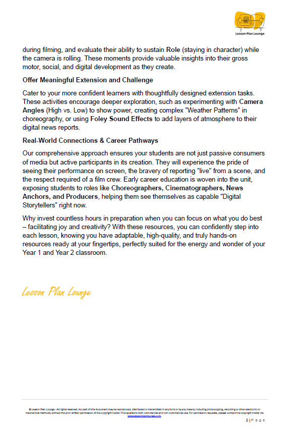 The Arts - Unit 3: The Digital Storytellers - LESSON PLANS - Year 1&2