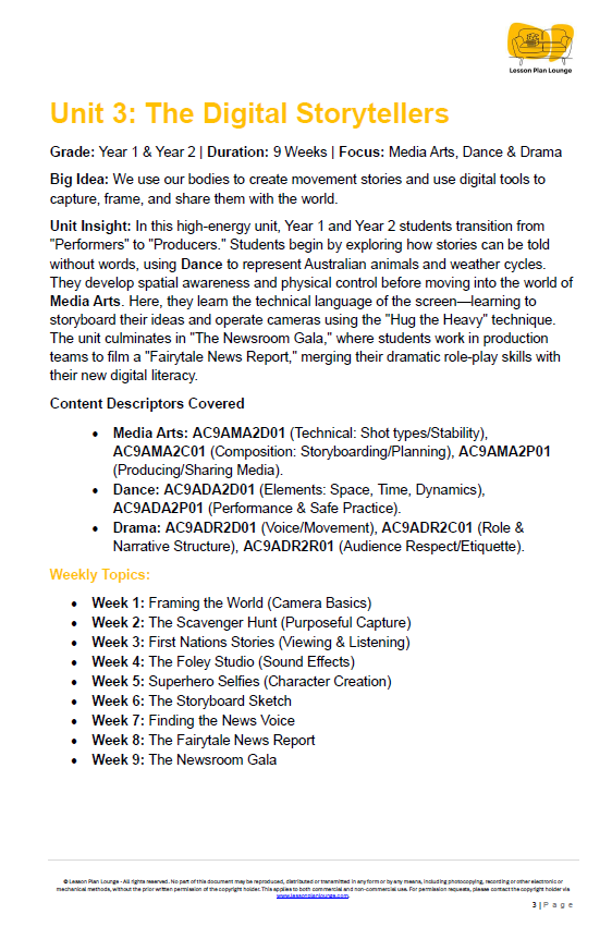 The Arts - Unit 3: The Digital Storytellers - LESSON PLANS - Year 1&2