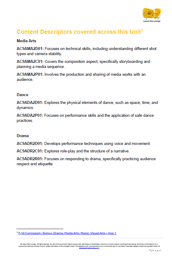The Arts - Unit 3: The Digital Storytellers - LESSON PLANS - Year 1&2