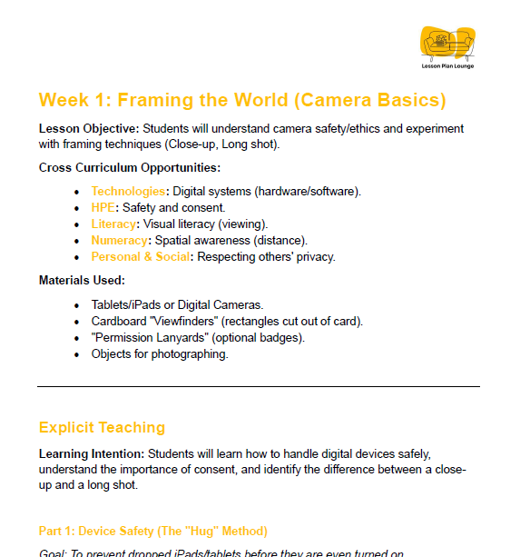 The Arts - Unit 3: The Digital Storytellers - LESSON PLANS - Year 1&2