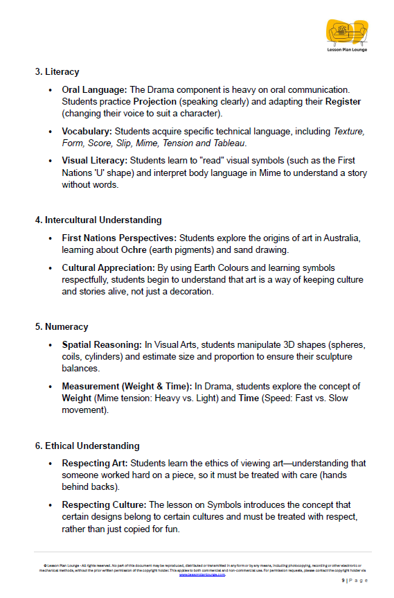 The Arts - Unit 2: Character, Colours and Clay - LESSON PLANS - Year 1&2
