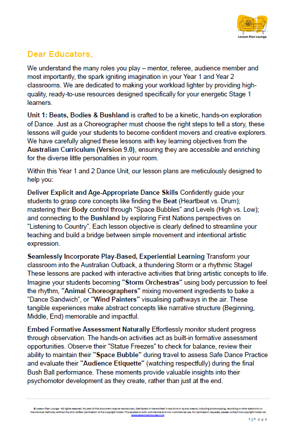 The Arts - Unit 1: Beats, Bodies and Bushland - LESSON PLANS - Year 1&2