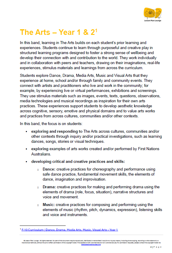 The Arts - Unit 1: Beats, Bodies and Bushland - LESSON PLANS - Year 1&2