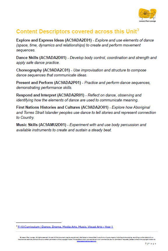 The Arts - Unit 1: Beats, Bodies and Bushland - LESSON PLANS - Year 1&2