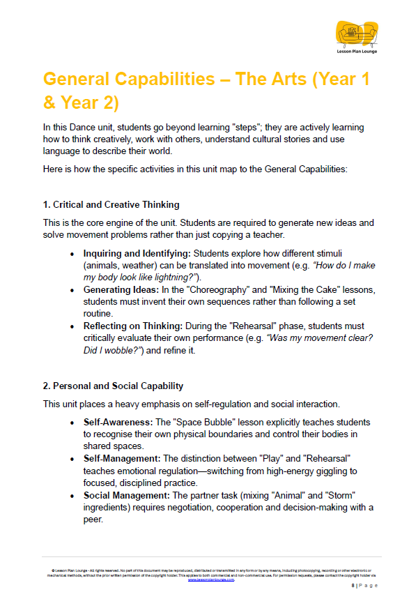 The Arts - Unit 1: Beats, Bodies and Bushland - LESSON PLANS - Year 1&2