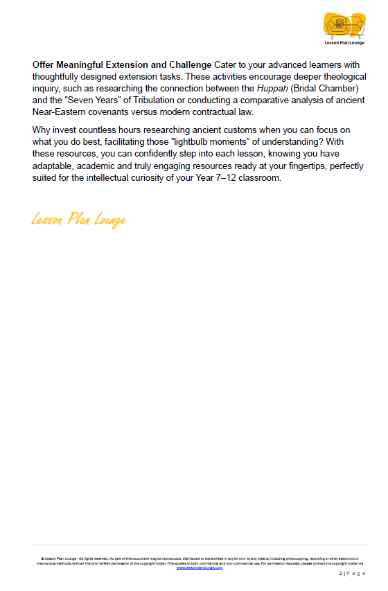 Studies of Religion - The Divine Romance: The Galilean Wedding vs The Last Supper - Year 7 to 12