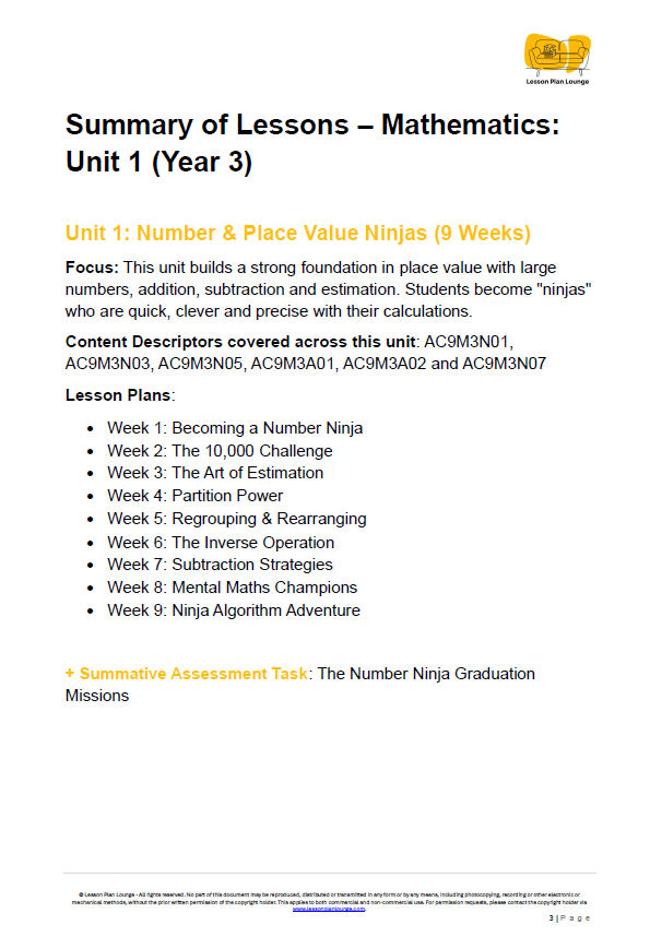 Year 3 Mathematics Bundle: Ninjas, Detectives & Champions (Units 1-4) - Year 3