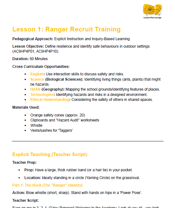 HPE - Unit 1: The Resilience Rangers (Outdoor Adventure) – LESSON PLANS + Student Workbook - Year 3 & 4