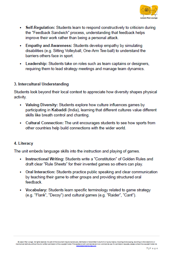 HPE - Unit 4: The Global Games Lab (Inclusion & Fair Play) - LESSON PLANS + Student Workbook - Year 3 & 4