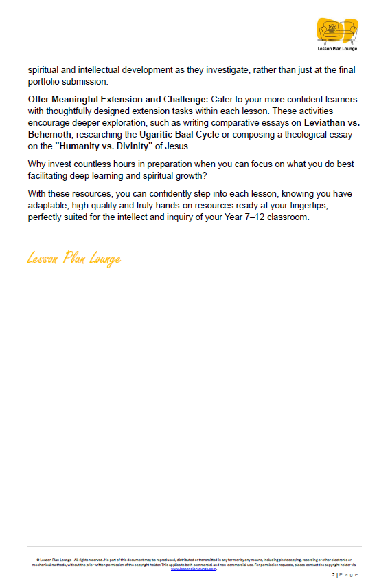 Into the Deep: Chaos, Creation & Christ - Studies of Religion - LESSON PLANS - Year 7 - 12