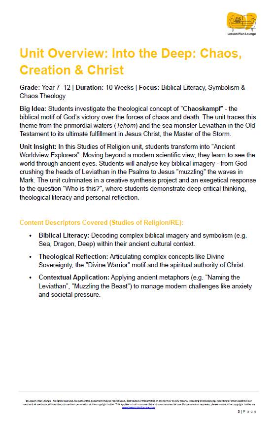 Into the Deep: Chaos, Creation & Christ - Studies of Religion - LESSON PLANS - Year 7 - 12