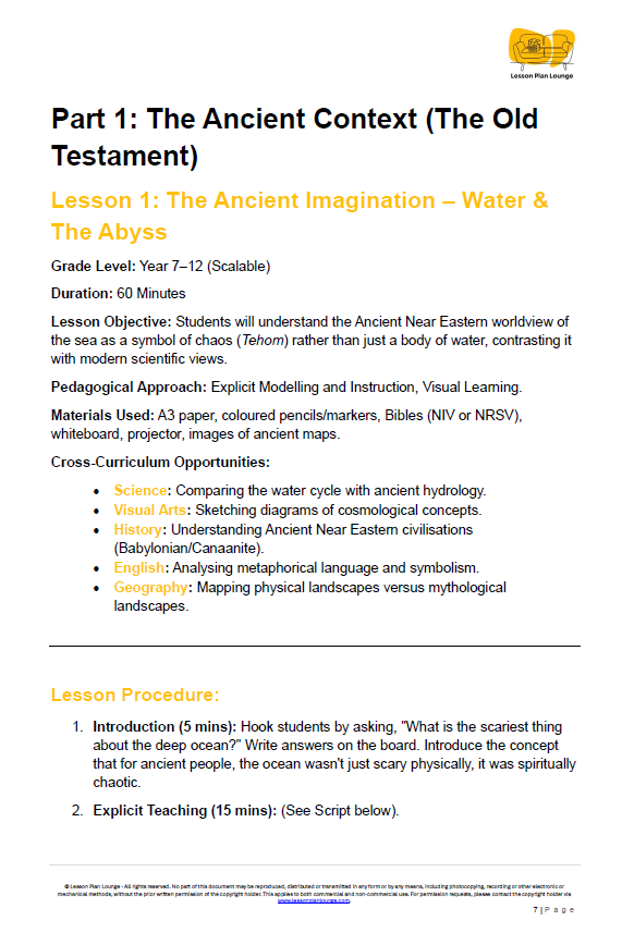 Into the Deep: Chaos, Creation & Christ - Studies of Religion - LESSON PLANS - Year 7 - 12