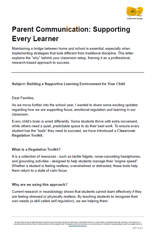 FREE Download: Parent Communication - Supporting Every Learner (example letter)