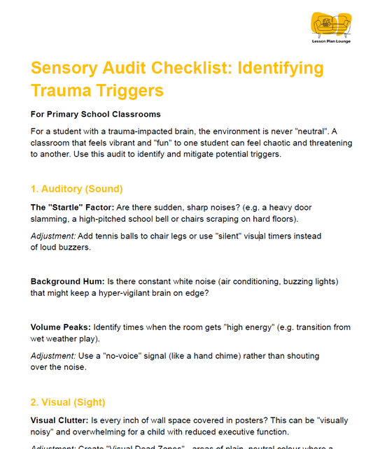 FREE Download - Sensory Audit Checklist: Identifying Trauma Triggers
