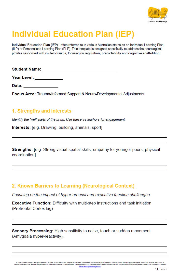 FREE Download - Individual Education Plan Trauma-Informed Support and Neuro-Developmental Adjustments