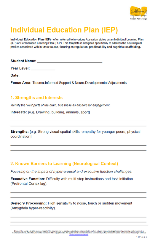 FREE Download - Individual Education Plan Trauma-Informed Support and Neuro-Developmental Adjustments