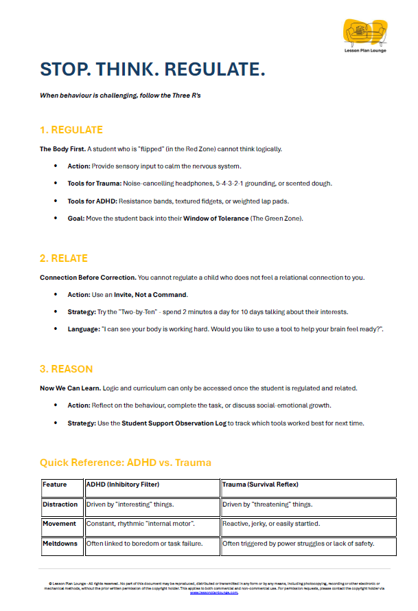 FREE Download - The 3R's for Challenging Behaviour Poster - Education