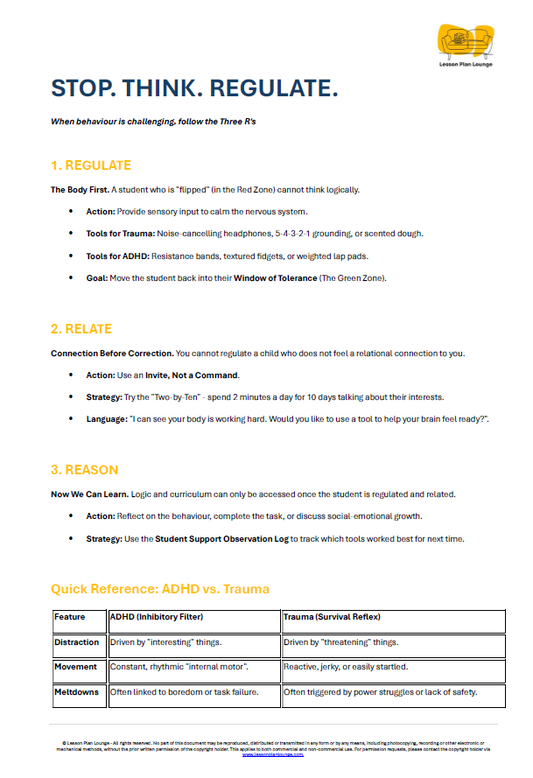 FREE Download - The 3R's for Challenging Behaviour Poster - Education