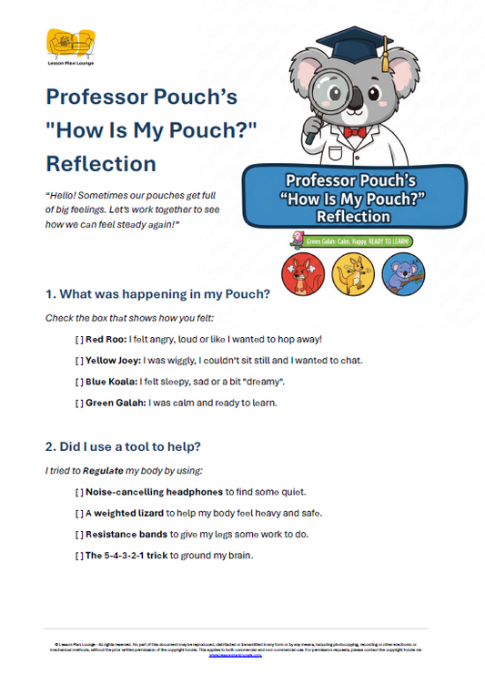 FREE Download - Professor Pouch’s "How Is My Pouch?" Reflection - Student WORKSHEET