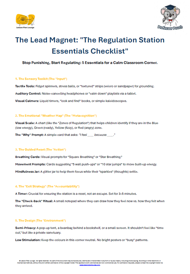 FREE DOWNLOAD - The Lead Magnet - The Regulation Station Essentials Checklist - Primary Education