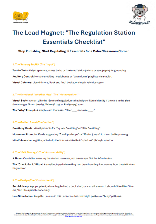 FREE DOWNLOAD - The Lead Magnet - The Regulation Station Essentials Checklist - Primary Education