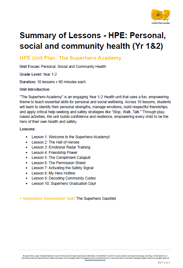 Year 1 HPE Bundle: Building Healthy Minds & Active Bodies + Student Worksheets - Year 1