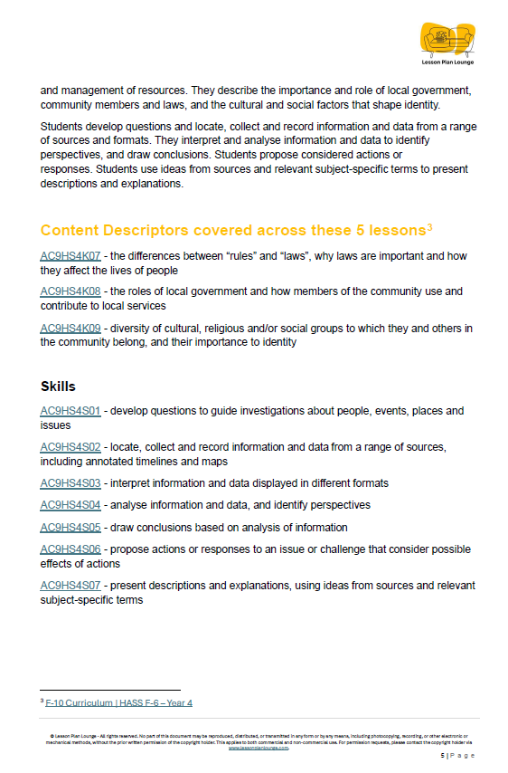 HASS - Civics and Citizenship: 5 Lesson Plans + 1 Summative Assessment and FREE Student Workbook (Year 4)