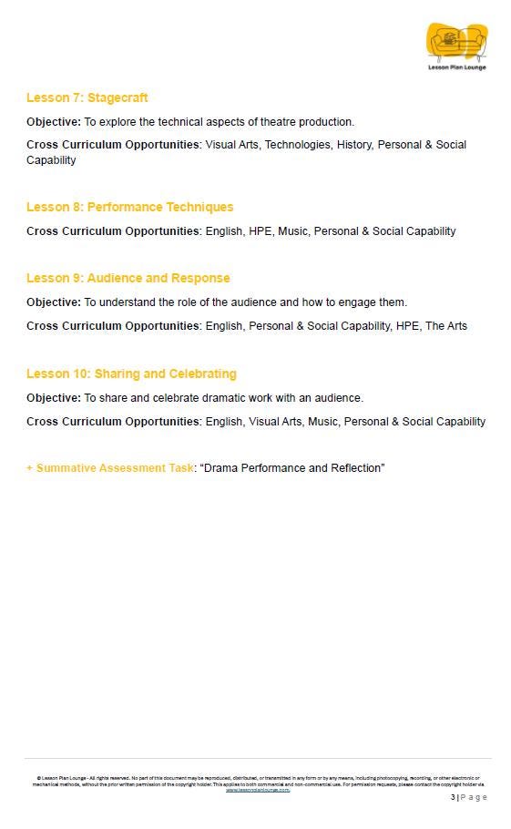 Drama - The Arts: 10 Lesson Plans + 1 Summative Assessment Task (Year 4)