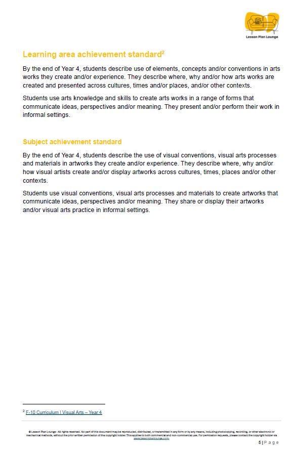 Visual Arts - The Arts: 10 Lesson Plans + 1 Summative Assessment + 25 Extra Visual Arts Ideas (Year 4)