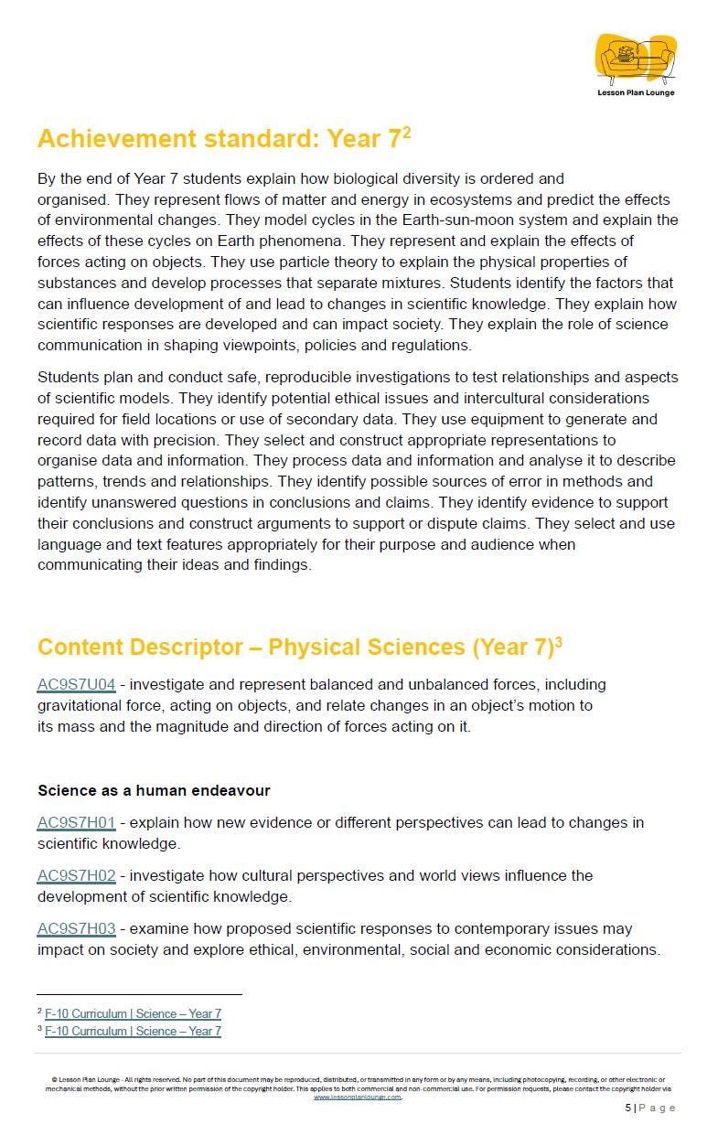 Science - Physical Sciences: 10 Lesson Plans + 1 Summative Assessment Task + FREE Student WORKBOOK (Year 7)