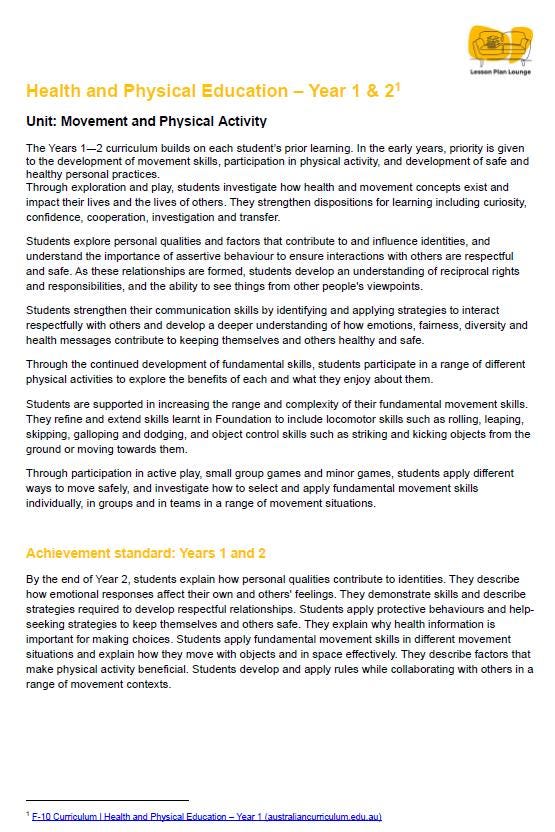 HPE (Health and Physical Education) - Unit 2: 30 Lesson Plans + 1 Summative Assessment and 13 Additional Exercises, Games, Movement options