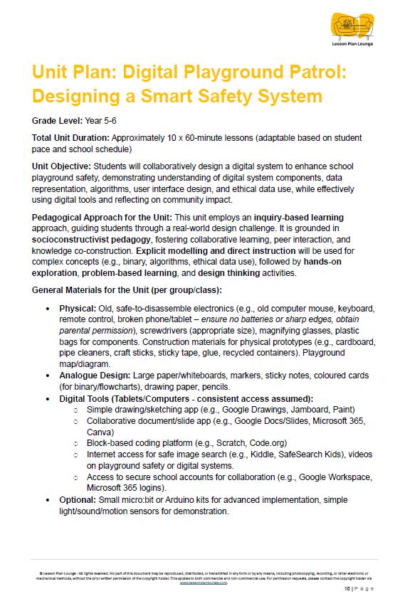 Digital Technologies - Digital Playground Patrol: 10 Lesson Plans + 1 Summative Assessment and FREE Student WORKBOOK (Year 5 - 6)