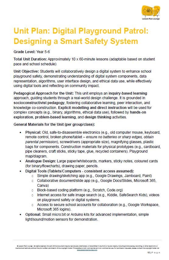 Digital Technologies - Digital Playground Patrol: 10 Lesson Plans + 1 Summative Assessment and FREE Student WORKBOOK (Year 5 - 6)