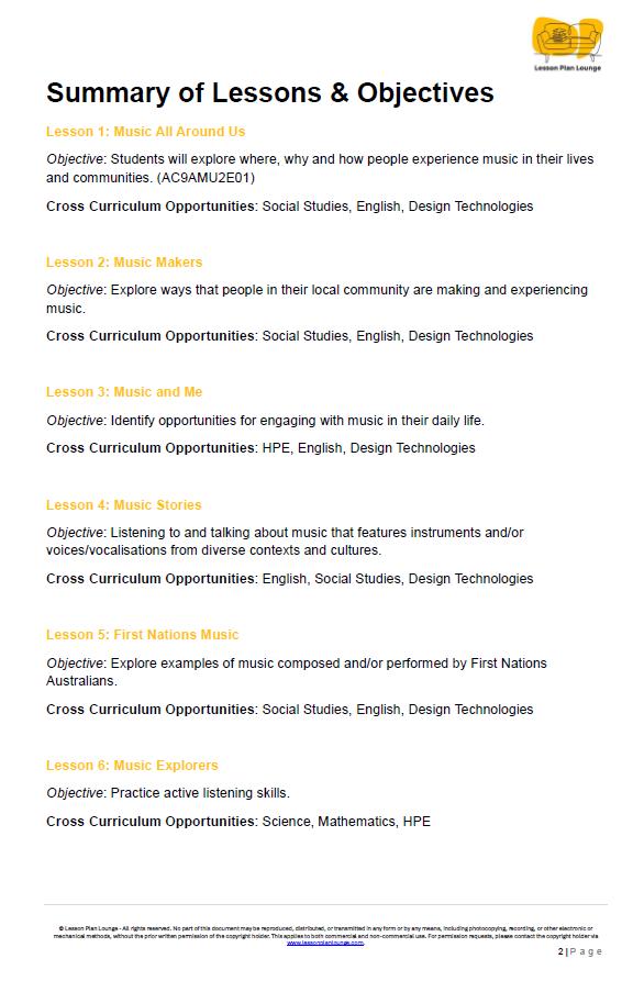 The Arts - MUSIC: 12 Lesson Plans + 1 Summative Assessment (Year 2)
