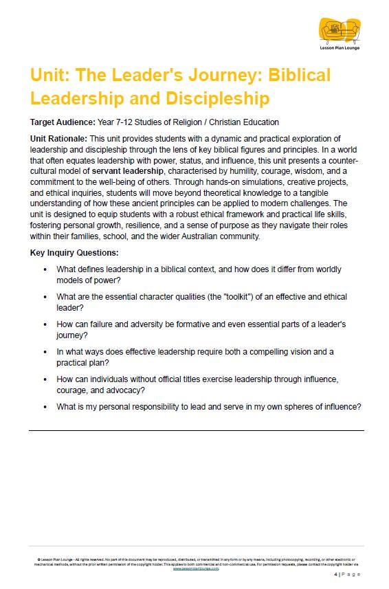 Studies of Religion - Biblical Leadership & Discipleship: 10 Lesson Plans + 1 Summative Assessment Task + FREE Student WORKBOOK (Yr 7-12)