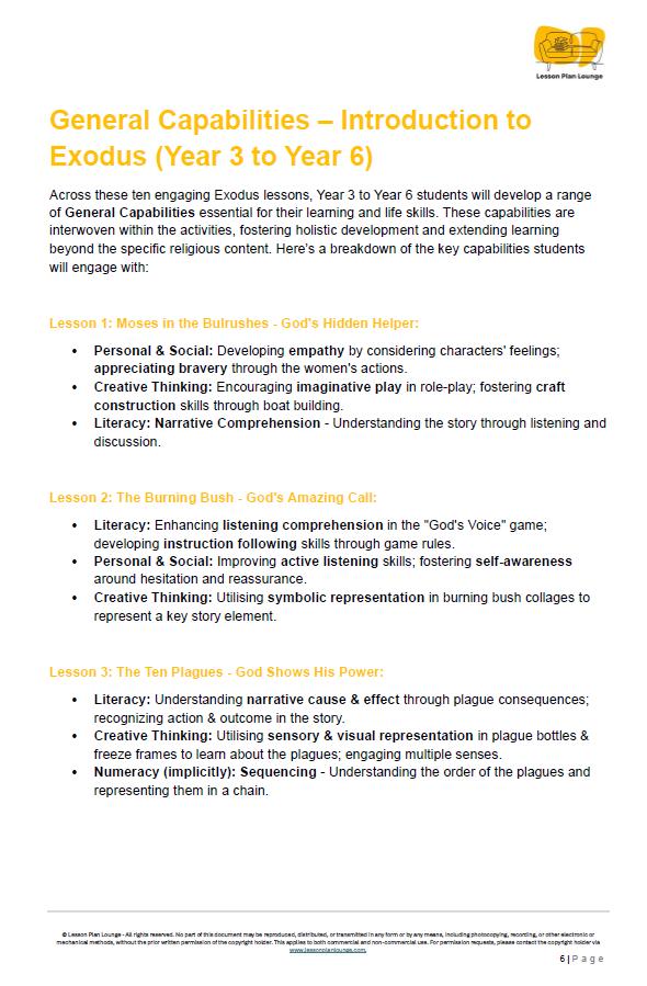 Studies of Religion - Introduction to Exodus: 10 Lesson Plans + 1 Summative Assessment Task (Year 3 to Year 6)
