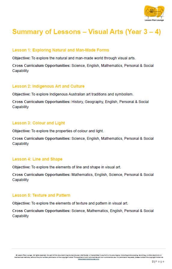 Visual Arts - The Arts: 10 Lesson Plans + 1 Summative Assessment + 25 Extra Visual Arts Ideas (Year 3)