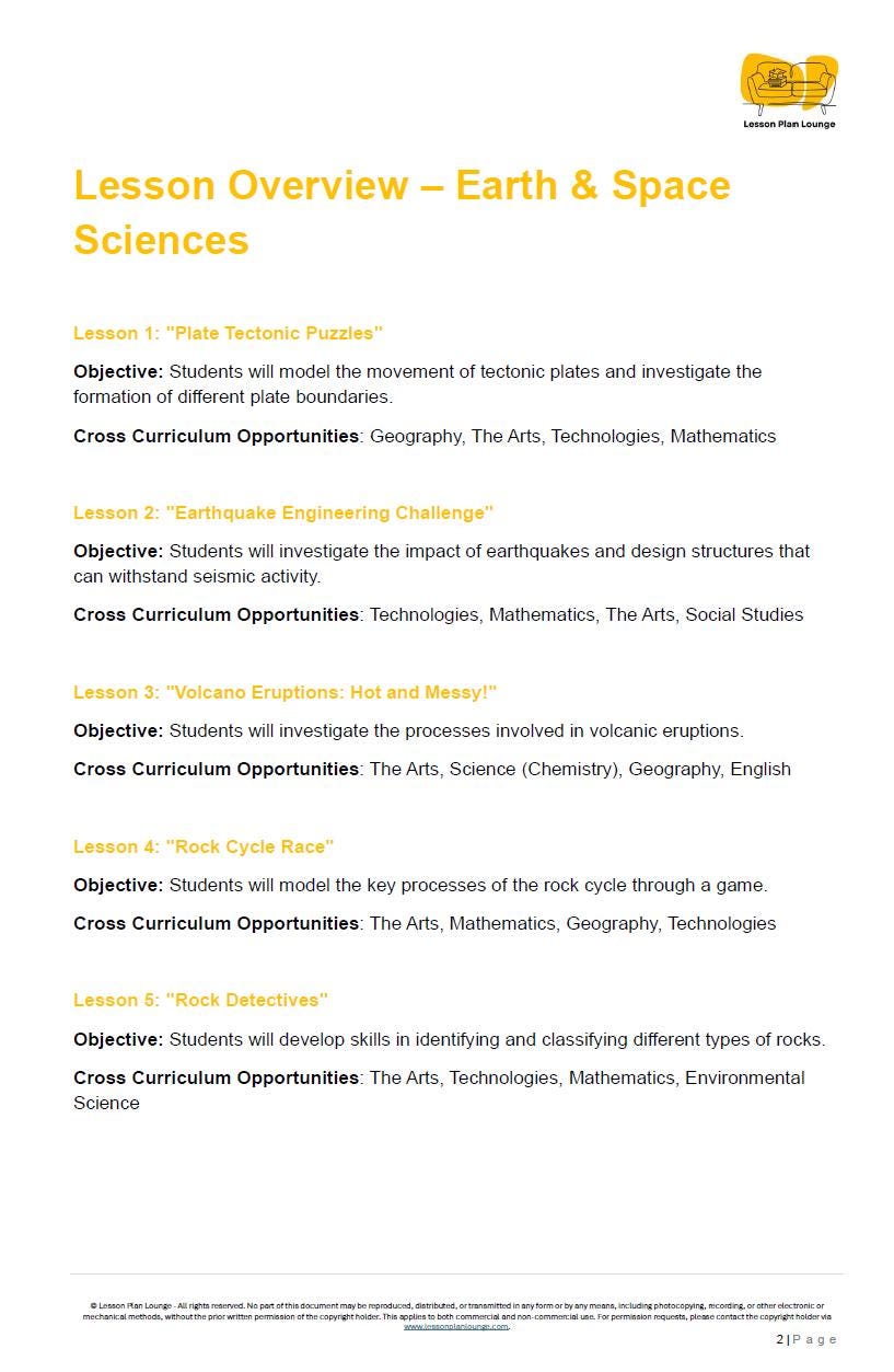 Science - Earth and Space Sciences: 10 Lesson Plans + 1 Summative Assessment + FREE Student WORKBOOK (Year 8)