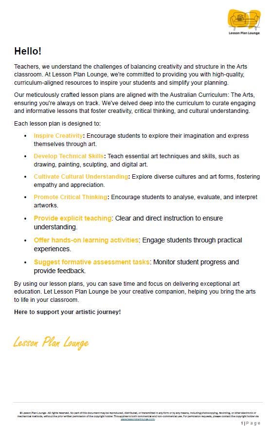Visual Arts - The Arts: 10 Lesson Plans + 1 Summative Assessment + 25 Extra Visual Arts Ideas (Year 3)