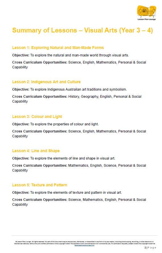 Visual Arts - The Arts: 10 Lesson Plans + 1 Summative Assessment + 25 Extra Visual Arts Ideas (Year 4)