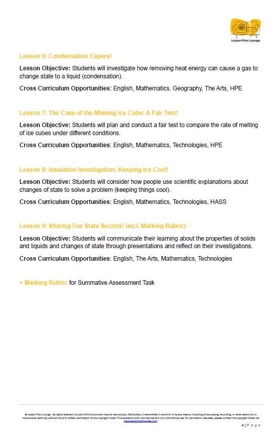 Science - Chemical Sciences: Lesson Plans (9 lessons) + 1 Summative Assessment + FREE Student Workbook (Year 3)