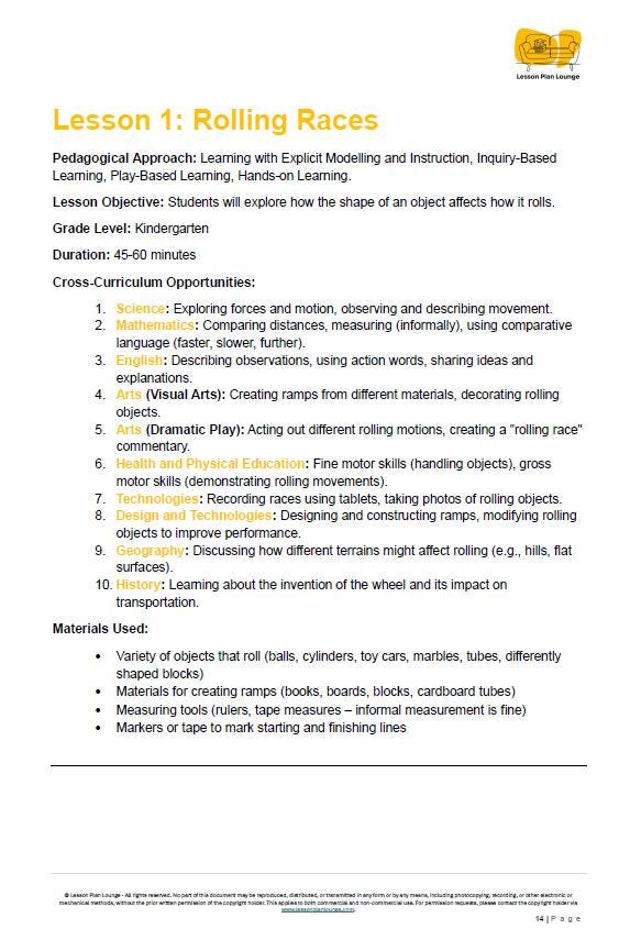 Physical Science: 10 Lesson Plans + Summative Assessment and FREE Student WORKSHEETS (Kindergarten)