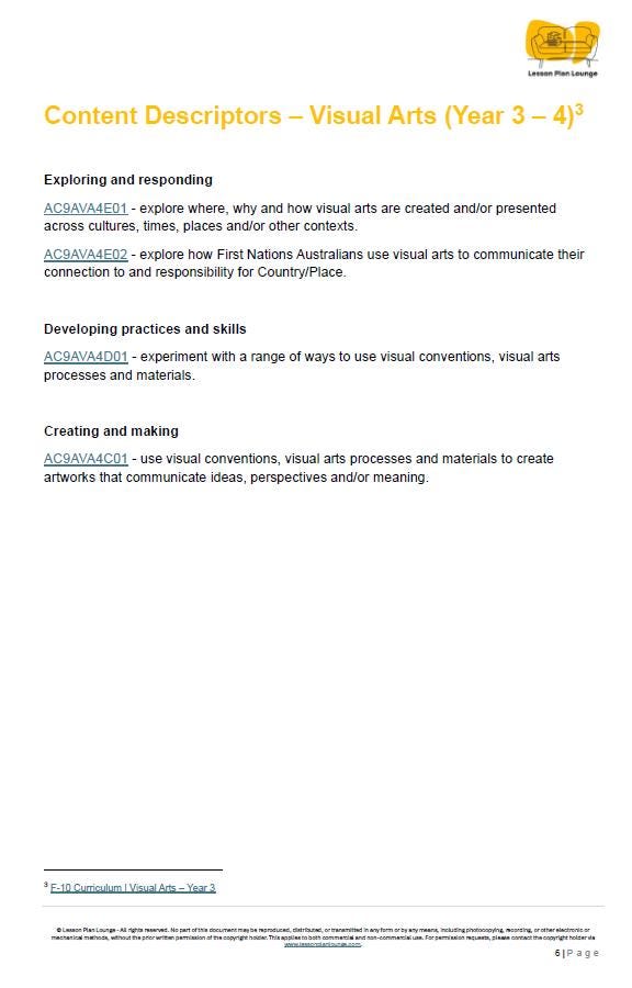 Visual Arts - The Arts: 10 Lesson Plans + 1 Summative Assessment + 25 Extra Visual Arts Ideas (Year 3)