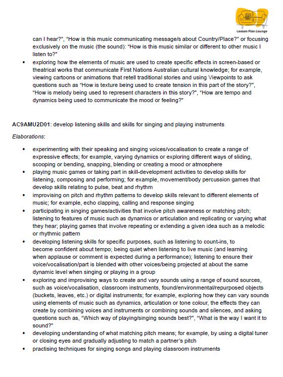 The Arts - MUSIC: 12 Lesson Plans + 1 Summative Assessment (Year 1)