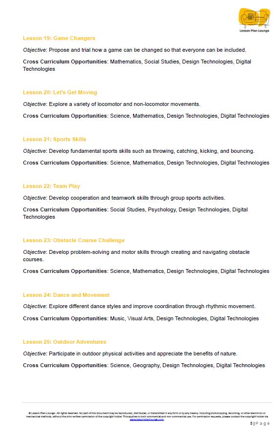 HPE (Movement and Physical Education): 30 Lesson Plans + 1 Summative Assessment and 13 Additional Exercises, Games, Movement options