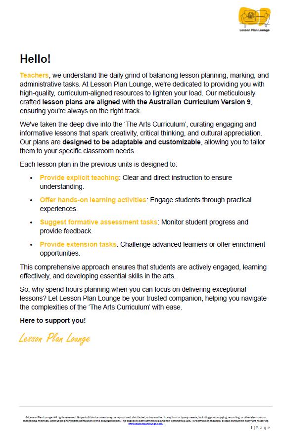 The Arts - MUSIC: 12 Lesson Plans + 1 Summative Assessment (Year 2)