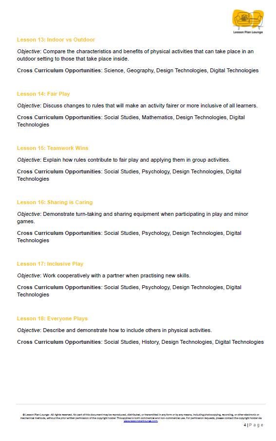 HPE (Movement and Physical Education): 30 Lesson Plans + 1 Summative Assessment and 13 Additional Exercises, Games, Movement options