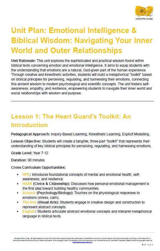 Studies of Religion - Emotional Intelligence & Biblical Wisdom: 10 Lesson Plans + 1 Summative Assessment + FREE Student WORKBOOK (Yr 7-12)