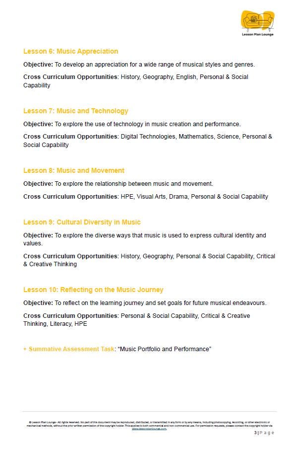 Music - The Arts: 10 Lesson Plans (covering 20-30 lessons) + 1 Summative Assessment (Year 5)